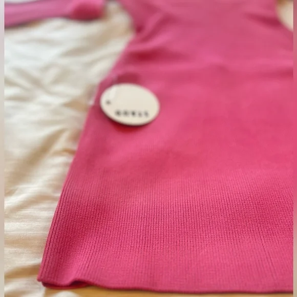 Staud Josee Fur Trimmed Long Sleeve Pink Mini Dress , NEW - Picture 8 of 16